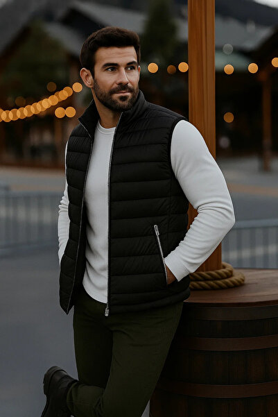 comstar Men's Lined Winter Pocketed Zippered Black Puffer Vest