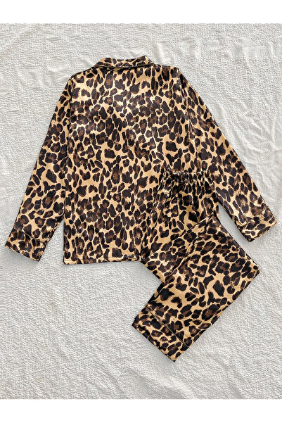 FridayIn Casual Suit collar Leopard Pocket Regular sleeve Pajama