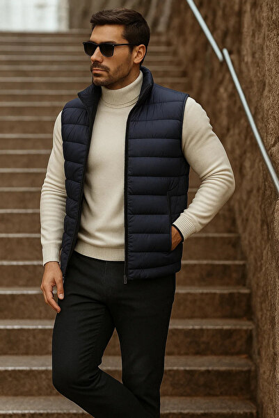 comstar Men's Winter Zippered Basic Smoked Puffer Vest with Pockets