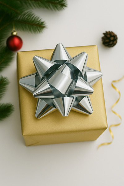 Palifix 3 Pieces Silver Color Mega Size Raffia Star Adhesive Bow Ornament Sho...