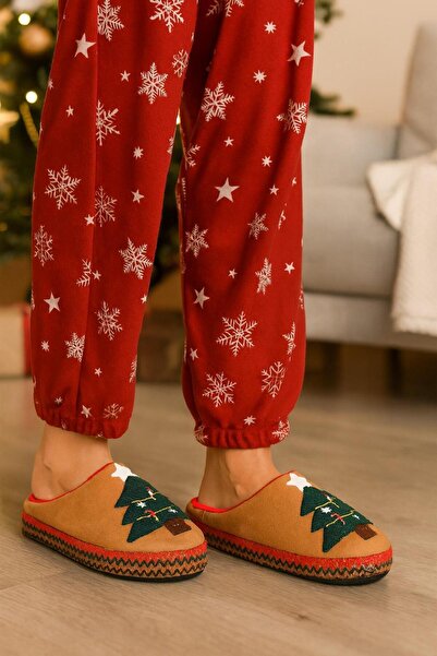 MODAONN Papuci de casă pentru femei cu tematică de Anul Nou detaliu cu dungi