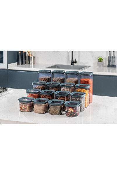 SUPERPUP 16-Piece Storage Container Set with Gasket Lid, Square Anthracite, Includes Spoon, Gift