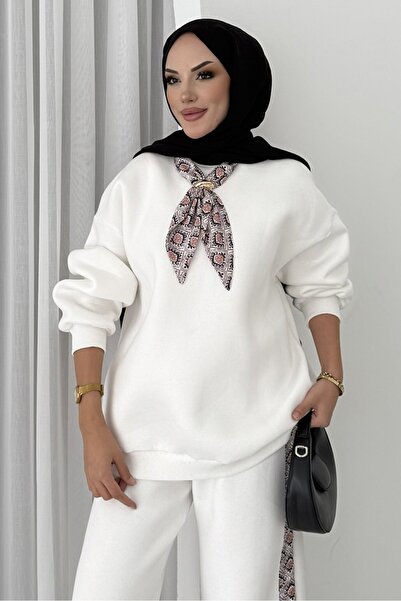 Bestenur Three Thread Double Suit with Scarf 1654 - White