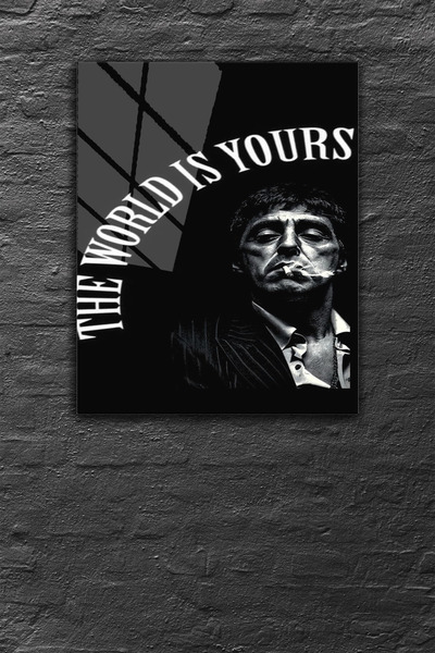 z zizuph Siyah Tony Montana, Scarface, The Worl is Yours, 4 mm Temperli Cam T...