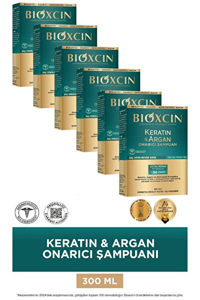 Bioxcin Keratin & Argan Repairing Care Shampoo 300 ml - Damaged and Sensitive Hair 6 Pcs