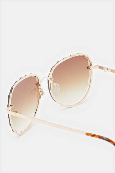 REDTAG Women Gold Metal Oversized Sunglasses