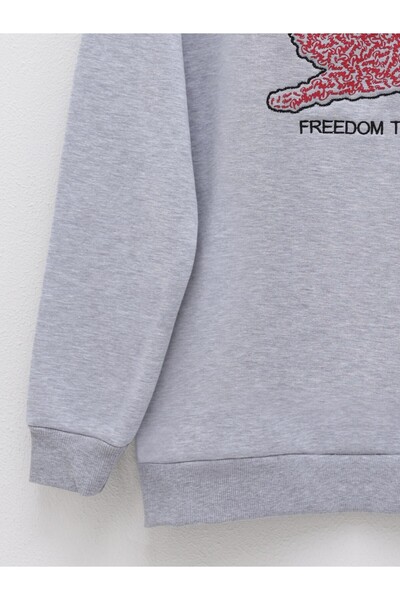 HİJABAYA Bird Printed Rose Gold Crew Neck Sweat