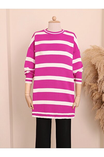 HİJABAYA Ριγέ χειμωνιάτικο πλεκτό χιτώνα