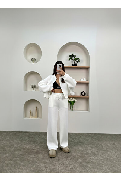 YAKAMEL سترة نسائية منفوخة ذات خصر مرتفع وسروال رياضي واسع الساق