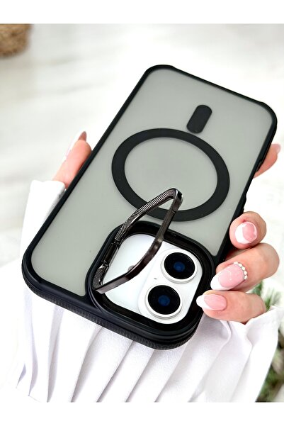 Go Aksesuar Iphone 16 Uyumlu Magsafe Özellikli Kamera Çerçeveli Standlı Silik...