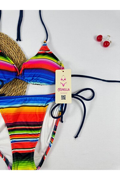 FUNELLA Patterned Side and Neck Tie Stylish Women's Bikini Set
