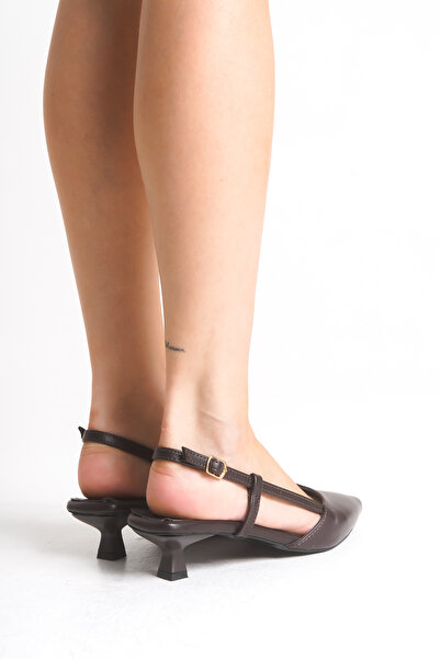 Bak Store Bitter Brown Skin Matte Pointed Toe 3 cm Short Heeled Women's Shoes