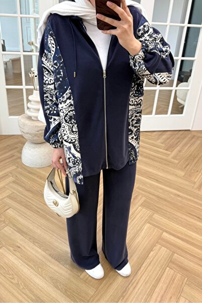 Bestenur Patterned Double Set 1653 - Navy Blue