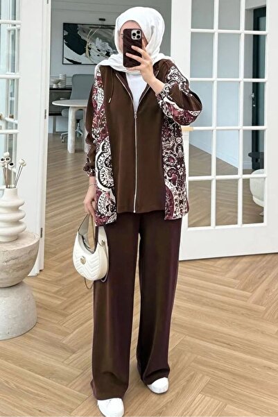 Bestenur Patterned Double Set 1653 - Brown