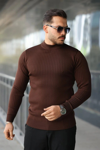 GENCULUS Men's Half Turtleneck Ribbed Knitwear