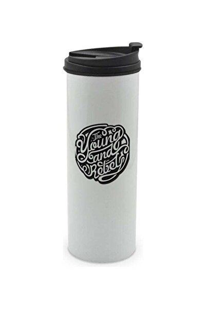 Lit The Young Quote Printed Double Wall Tumbler With Lid Multicolour 400ml