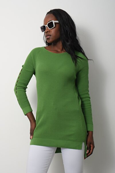 Moda Days Women's Beige Glitter V-Neck Sweater