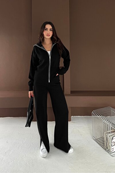 Noi Belis Zipper Detailed Turn-Down Collar Knitwear Bottom-Top Set Aw25Au0036