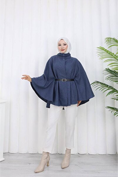 Kayaka triko Women's Mock Neck Belted Cashmere Poncho