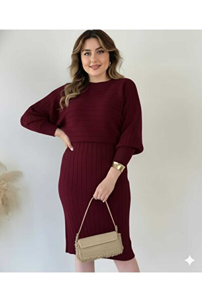 Cemre Life New Deux Women's Ribbed Sweater Dress Knitwear Set