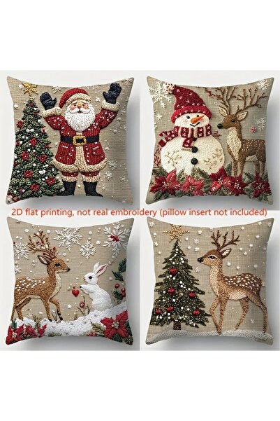 Dodemert Home Set of 4 New Year Christmas Woven Polyester Pillowcases 45 X 45 cm