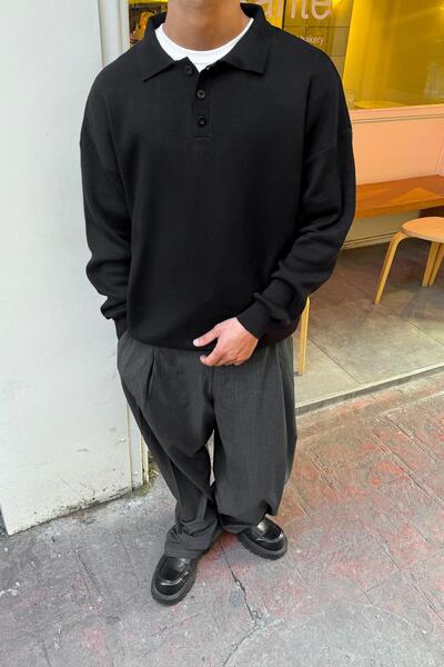 Flaw Wear Polo Collar Buttoned Knitwear Sweater