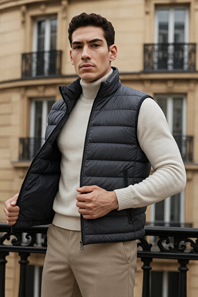 comstar Men's Winter Trendy Zippered Smoked Puffer Vest with Pockets