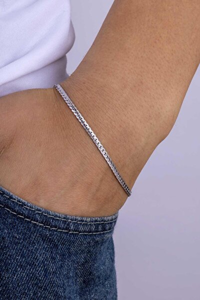 Gümüş Pazarım Thin Edge Herringbone Men's Steel Bracelet