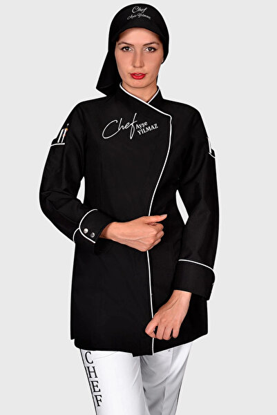 Üniformanya İsim Hediyeli Siyah Tesettür Aşçı Ceketi Tesettür Aşçı Kıyafetler...