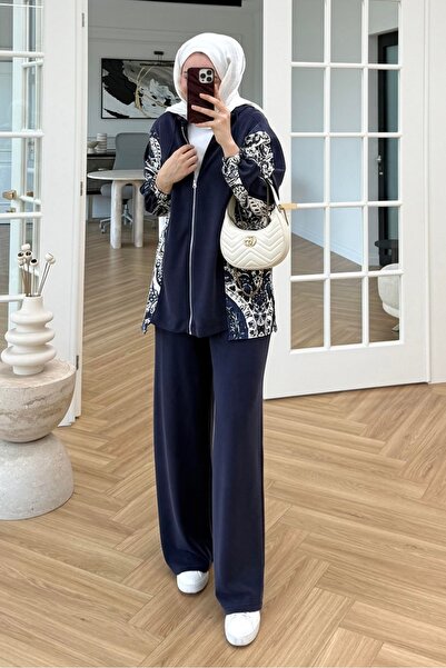 Bestenur Patterned Double Set 1653 - Navy Blue