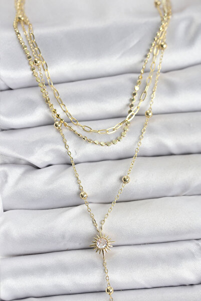 Skygo قلادة نسائية من النحاس بلون ذهبي مكونة من 3 قطع بتفاصيل نموذجية - TJ-BK...