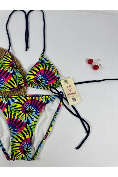FUNELLA Patterned Side and Neck Tie Stylish Women's Bikini Set