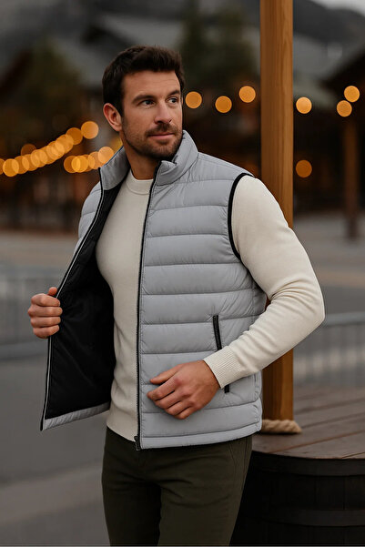 comstar Men's Lined Winter Pocketed Zippered Gray Puffer Vest