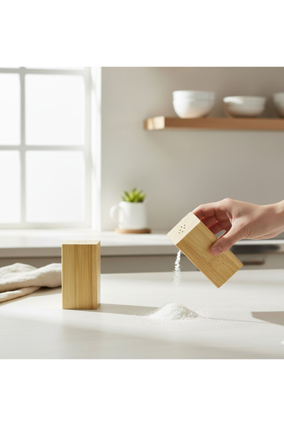 EVİST وعاء توابل وملح مزدوج (مع مغناطيس) (خشب البامبو) 4.5 سم × 5 سم × 9 سم)