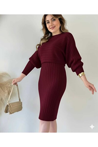 Cemre Life New Deux Women's Ribbed Sweater Dress Knitwear Set