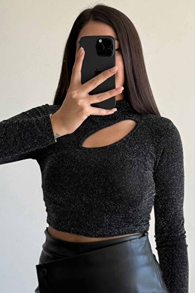 CİDDE Women's Drop Detail Glitter Blouse