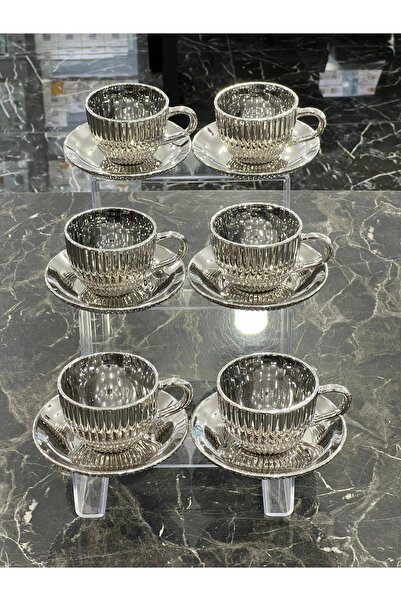 isra kristal Luxury Silver 6-Piece Coffee and Tea Cup Set - Modern Cup Set - Dishwasher Safe