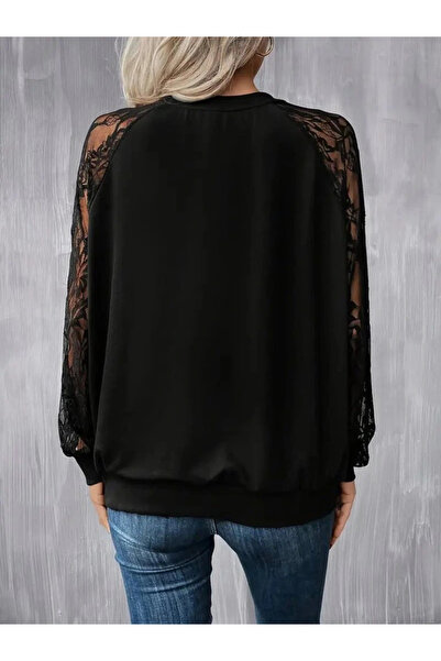 GENCULUS Women's Long Lace Sleeve Crew Neck Viscose Blouse