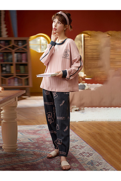 FridayIn Sweet Round neck Cartoon anime Splicing Regular sleeve Pajama