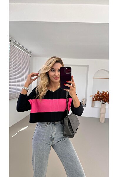 Sezgi Tekin Wide Neck Color Block Anthracite Knitwear