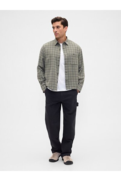 GAP Erkek Yeşil Boxy Fit Flannel Gömlek