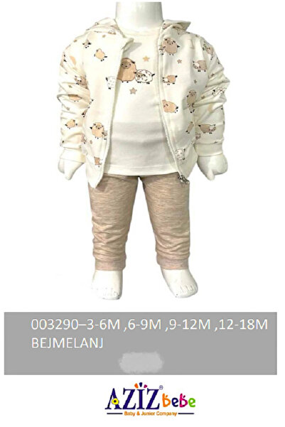 Aziz Bebe Erkek Bebek Kuzu Desenli Sweatshirt Pantolon T-shirt 3 'lü Alt Üst ...