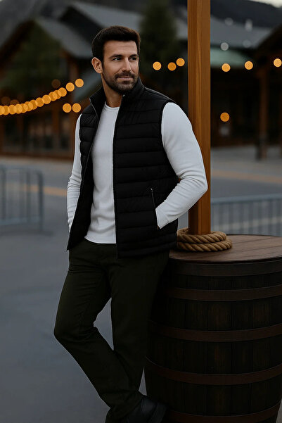 comstar Men's Lined Winter Pocketed Zippered Black Puffer Vest