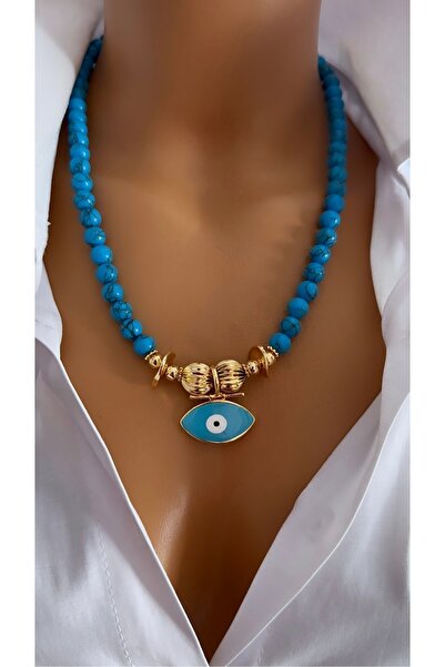 Nevaa Still Sıkma hematit Doğaltaş altın kaplama göz tasarım çoklu kolye