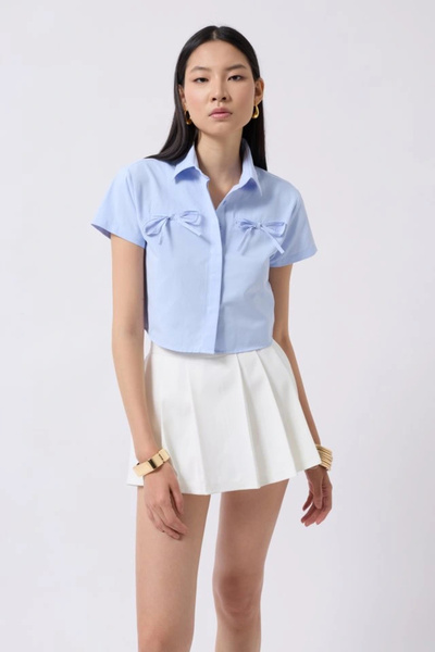GENCULUS Ribbon Detail Crop Shirt