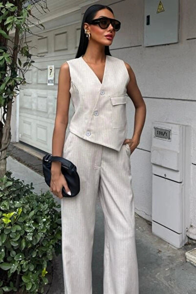 GENCULUS Vest Cross Detail Buttoned Pocket Vest Suit 10150