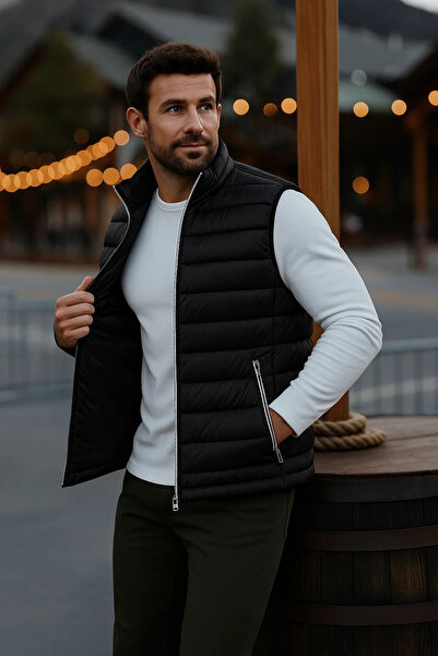 comstar Men's Lined Winter Pocketed Zippered Black Puffer Vest