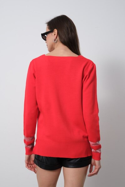 Moda Days Women's Beige Glitter V-Neck Sweater