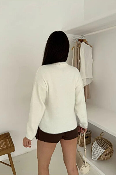 canzengın Ecru Knit Cardigan with Scarf Detail