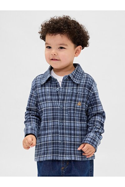 GAP Erkek Bebek Mavi Kareli Düğmeli Brannan Bear Detaylı Gömlek